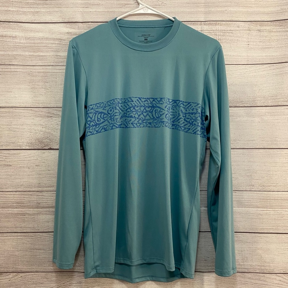 Patagonia Performance Baselayer Capiene Long Sleeve Unisex Shirt Blue/Green SZ:S